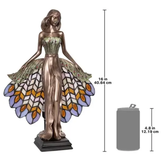 Design Toscano Peacock Priestess Tiffany-Style Stained Glass Illuminated Sculpture image {6}
