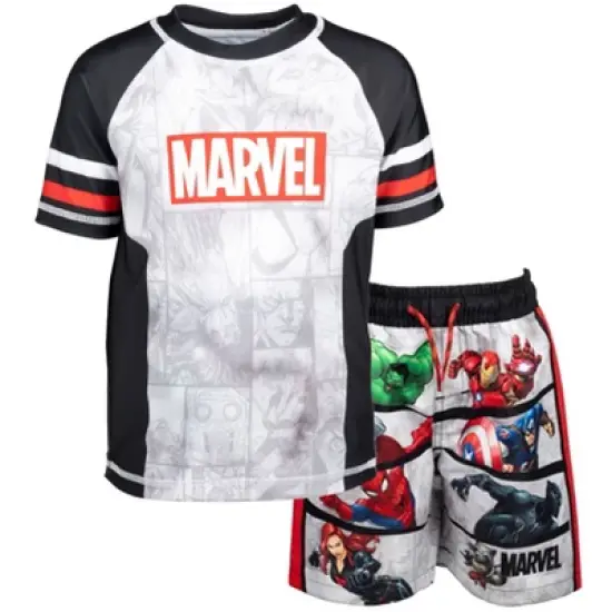 Marvel Avengers Iron Man Black Panther Thor Rash Guard and Swim Trunks Outfit Set Toddler image {9}