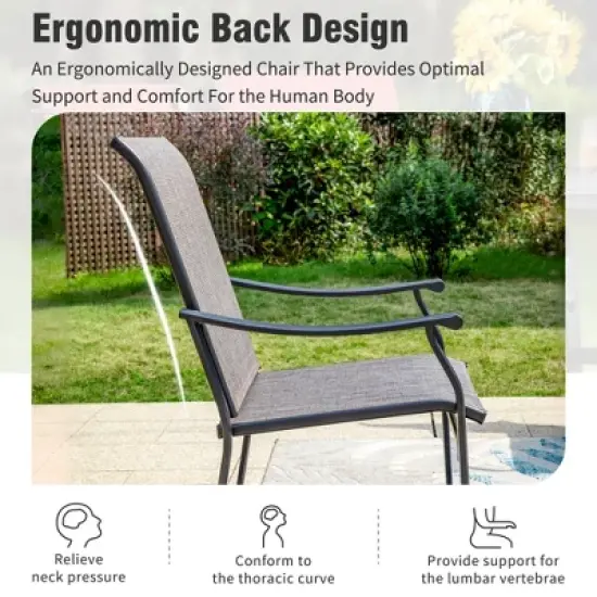 Captiva Designs 9pc Spacious Slat-top Square Metal Table with Umbrella Hole & Brown Textilene Fixed Chairs image {8}