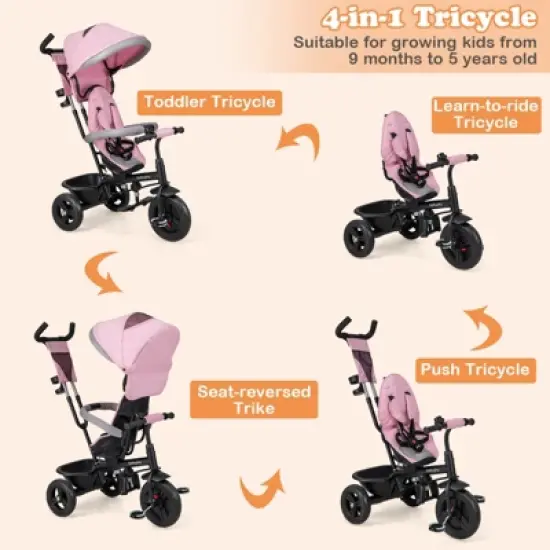 Infans 4-in-1 Multifunctional Tricycle Kids Trike w/ Removable Canopy &  Push Handle image {3}
