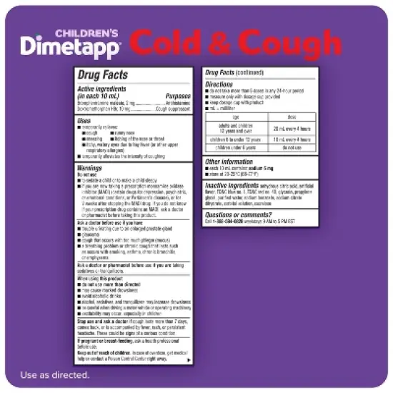 Children's Dimetapp Cough & Cold Relief Liquid - Dextromethorphan - Grape - 4 fl oz image {5}