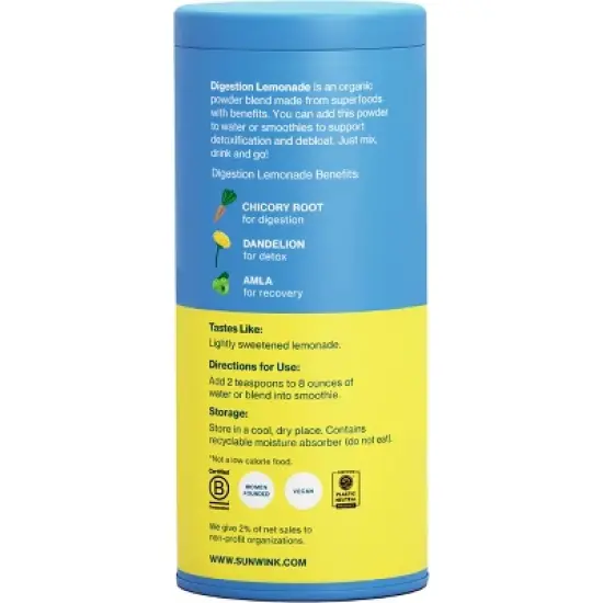 Sunwink Digestion Lemonade Vegan Superfood Mix - 4.2oz image {1}