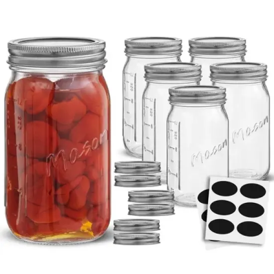JoyJolt Regular Mason Jars with Airtight Lids, Labels and Measures - 16 oz - Set of 6 image {4}