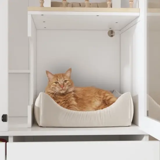 FUFU&GAGA White Multifunctional Pet Furniture Cat Cabinet with Cat Climbing Shelf Design, Creating a Comfortable Paradise and Tidy Home for Cats image {4}