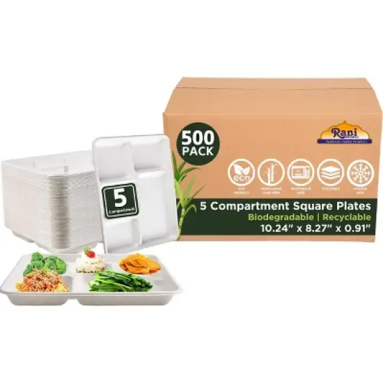5 Compartment Round Biodegradable Divided Plates - Pack of 500 - Rani Brand Authentic Indian Products image {9}