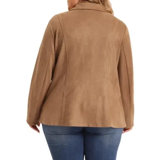Agnes Orinda Women's Plus Size Open Front Faux Suede Long Sleeve Lapel Work Office Blazer image {3}