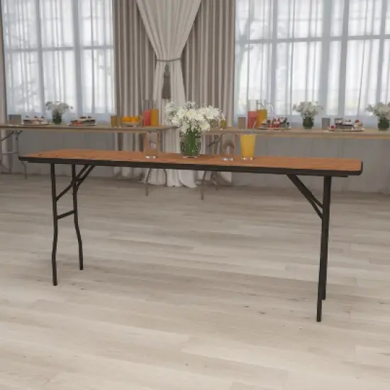Emma and Oliver 6-Foot Rectangular Wood Folding Training / Seminar Table with Clear Coated Top image {1}