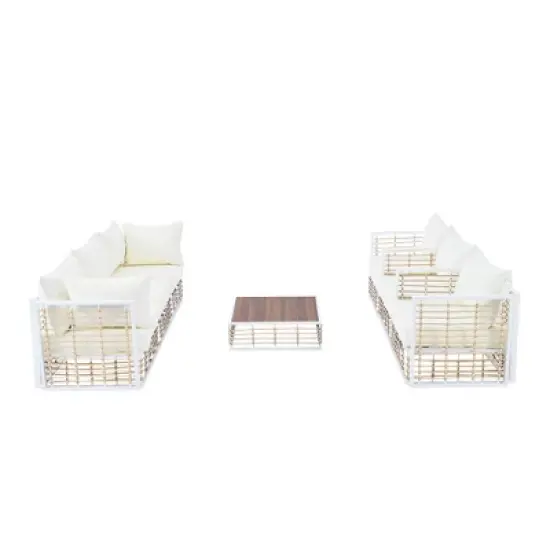 FIONECA Modern Minimalist 7-Piece Metal Patio Sectional Sofa Set with Thick Cushions & Coffee Table &uml;C White, Indoor & Outdoor image {11}