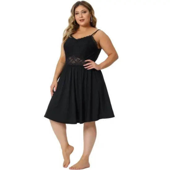 Agnes Orinda Women's Plus Size V Neck Spaghetti Strap Adjustable Lace Panel Nightgown image {2}