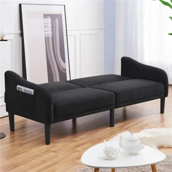 Yaheetech Upholstered Convertible Sofa Bed Futon with Adjustable Split Back image {5}