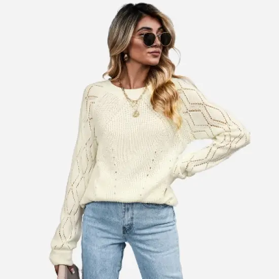 Women's Cutout Raglan Long Sleeve Sweater - Cupshe -White image {5}