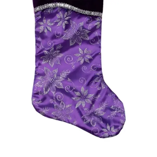 Northlight 20" Purple and Silver Glittered Floral Christmas Stocking with Shadow Velveteen Cuff image {4}