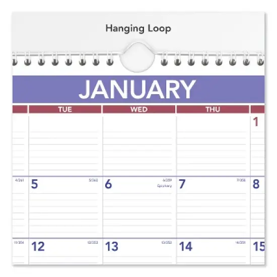 Monthly Wall Calendar, 15 x 12, White/Red/Blue Sheets, 12-Month (Jan to Dec): 2026 image {2}