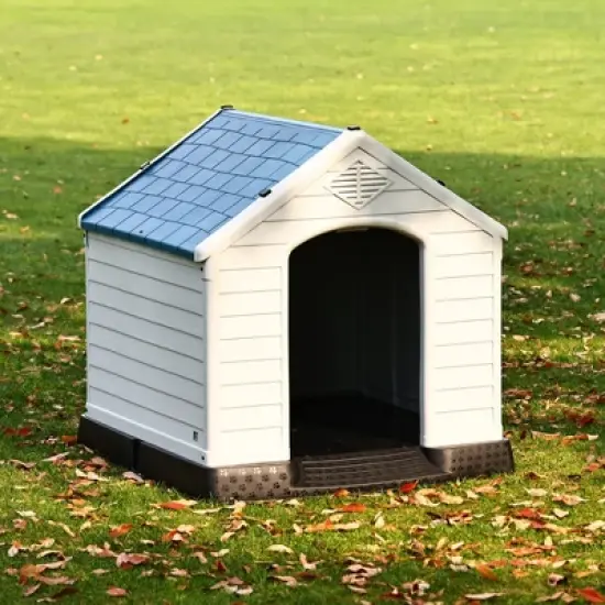 Gulches 29 Inch Blue Plastic Dog House - Insulated, Sturdy Assembled Kennel with Elevated Floor & Ventilation for Small-Large Dogs image {3}