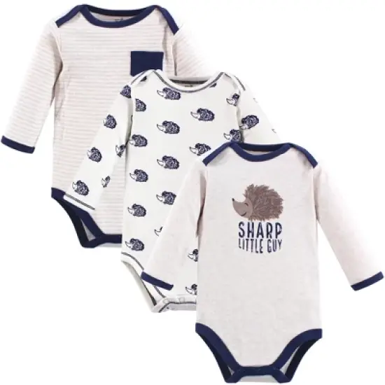 Touched by Nature Baby Boy Organic Cotton Long-Sleeve Bodysuits 3pk, Hedgehog image {4}