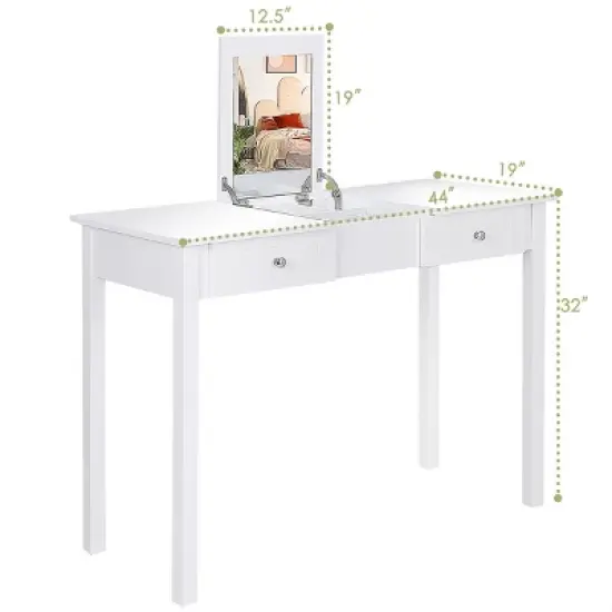 Costway Vanity Table Dressing Table Flip Top Desk Furniture White image {1}