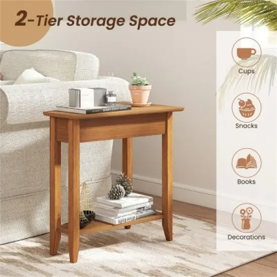 MOEPISY 2 Tier Wedge Narrow End Table with Storage Shelf and Solid Wood Legs image {5}