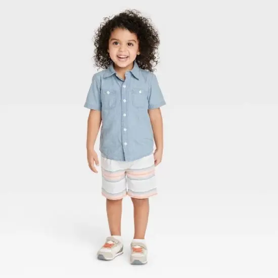 OshKosh B'gosh Toddler Boys' Short Sleeve Woven Chambray Shirt - Light Blue Denim image {2}
