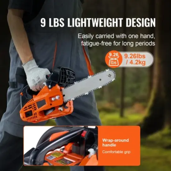 VEVOR Gas Chainsaw, 25.4CC 12" 1.2HP, Gasoline Powered Chain Saw, Handheld Cordless Petrol Chainsaws for Tree Wood Branch Cutting, Orange image {5}