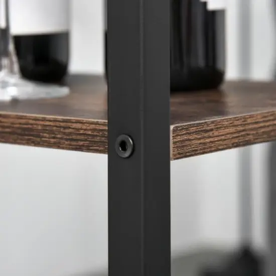 HOMCOM Industrial 3 Piece Dining Table Set, Counter Height Bar Table and Chairs Set, Kitchen Bistro Table Set with Storage Shelf and Stools, Brown image {4}