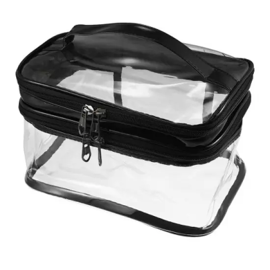 Unique Bargains Double Layer Makeup Bag Cosmetic Travel Bag Case Make Up Organizer Bag Clear Bags for Women 1pcs image {8}