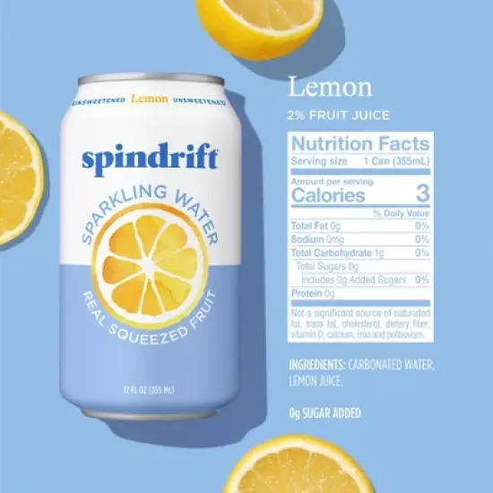 Spindrift Lemon Sparkling Water - 8pk/12 fl oz Cans image {1}