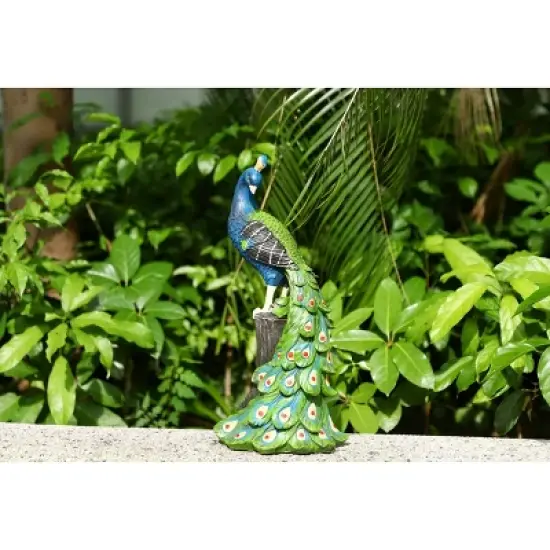 Techko Maid Peacock Meditating Solar Outdoor Garden Statue Decor with Spotlight image {7}