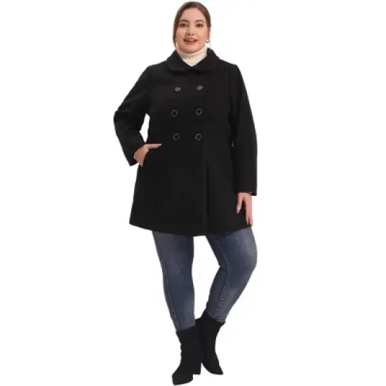 Agnes Orinda Women's Plus Size Peter Pan Collar Double Breasted Winter Long Coats image {2}