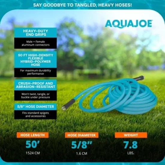 Aqua Joe 50' Professional Grade Garden Hose with Dual Swivel Grenade Grips, Kink-Free and Abrasion Resistant Flexible Hybrid Polymer, AJPGH50-PRO image {2}