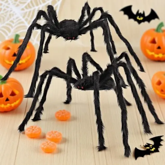 Joyfy 2 Packs 47" Scary Spider Halloween Outdoor Decor, Fake Hairy Black Spider Haunted House Props Creepy Yard Lawn Party Indoor Supplies image {1}