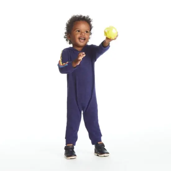 Andy & Evan Toddler Boys Hooded Hacci Romper Blue, Size 12-18 Months image {3}