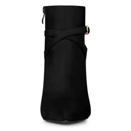 Allegra K Women's Pointy Toe Buckle Cross Straps Stiletto Heel Ankle Boots image {2}