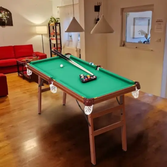55-inch Folding Billiard - Portable Pool Table, Billiard Game Table with 2 Cue Sticks 16 Balls Triangle Chalk for Kids and Adults image {8}