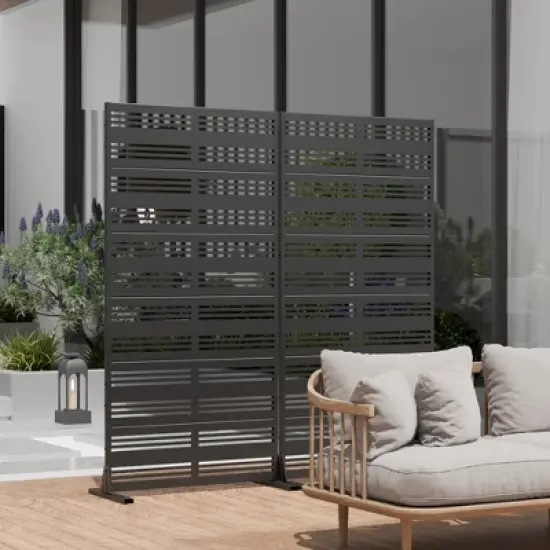 SpassWay 72"H 35"W Outdoor Metal Garden Trellis Privacy Screen Lattice Panel Indoor Room Divider In Black image {3}