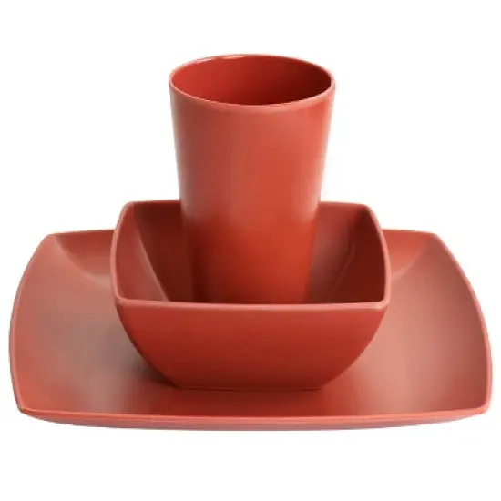 Gibson Home Grayson Melamine 12 Piece Square Dinnerware Set in Orange image {6}