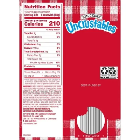 Smucker's Uncrustables Frozen Peanut Butter & Strawberry Jam Sandwich image {6}