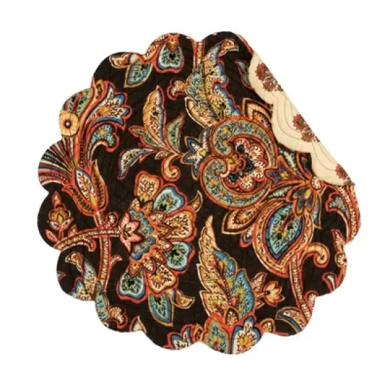 C&F Home Dorothy Autumnal Brown Quilted Scalloped Paisley Floral Accents Placemats Set of 6, 17" image {1}