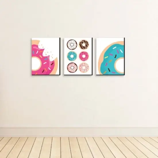 Big Dot of Happiness Donut Worry, Let's Party - Doughnut Kitchen Wall Art, Nursery Decor & Restaurant Decorations - 7.5 x 10 inches - Set of 3 Prints image {1}