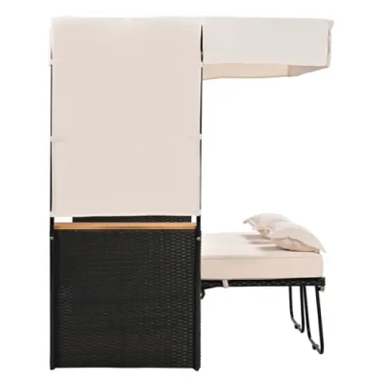 Whisen Outdoor Rattan Daybed, Patio Loveseat Sofa with Bench Lounge and Cushions image {6}