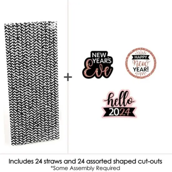 Big Dot of Happiness Rose Gold Happy New Year - Paper Straw Decor - 2024 New Year's Eve Party Striped Decorative Straws - Set of 24 image {2}