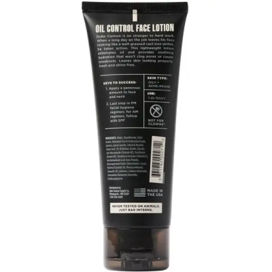 Duke Cannon Oil Control Face Lotion - Shine-Reducing Moisturizer for Men - 3 fl. oz image {2}