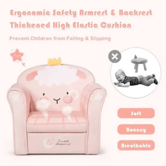 Costway Kids Lamb Sofa Children Armrest Couch Upholstered Chair Toddler Furniture Gift image {7}
