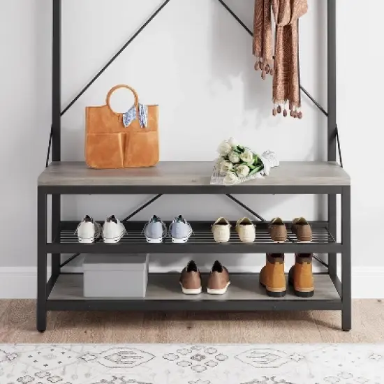 Nasitip 72" Hall Tree with 8 Hooks, Coat Rack with Shoe Rack and Bench, 3-in-1 Entryway Organizer for Hallway, Bedroom, or Living Room image {6}