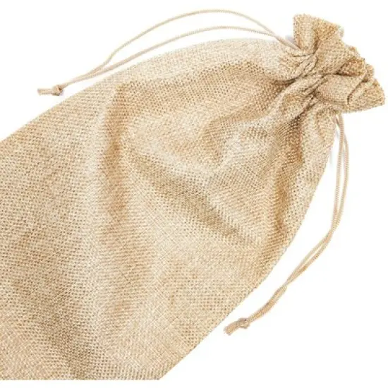 Juvale 24-Pack Burlap Wine Gift Bag with Jute Drawstring, Natural Linen Wine Bottle Wrapping Holder for Anniversary Wedding Events, 14" x 6" image {4}