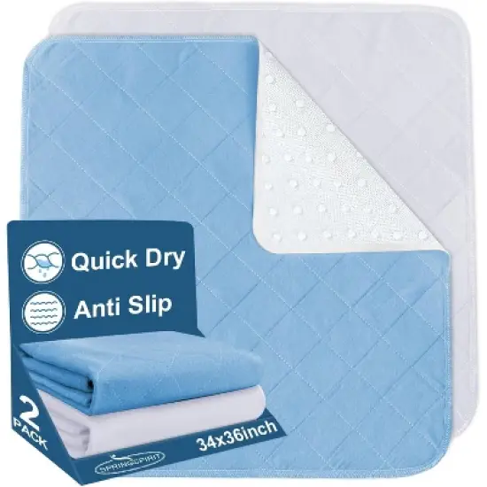 Biloban- SS Washable Reusable Bed Pad/ Mat Bed Pads Washable 100%Waterproof, Anti Slip Chuck PadsSheet Protector,Blue & White 2 Pack image {1}