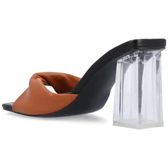 Journee Collection Womens Aylia Clear Block Heel Soft Vegan Leather Slip On Sandals image {6}