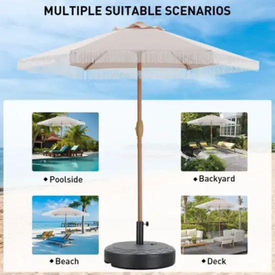 Ainfox 7.5ft Outdoor Tassel Patio Umbrella For Outdoor Table Umbrella,Market Umbrella with 6 Sturdy Ribs, with Push Button Tilt and Crank image {2}