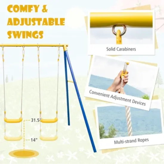 Costway Metal Swing Set for Backyard with A-frame Stand & Adjustable Hanging Ropes image {5}