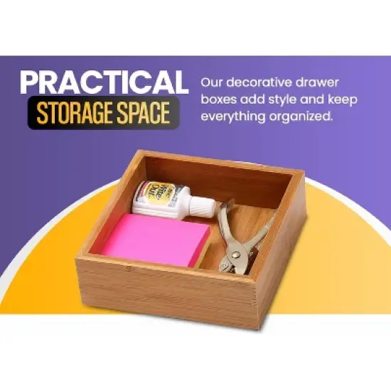 YBM HOME Bamboo Drawer Organizer Storage Box for Kitchen Drawer, Junk Drawer, Office, Bedroom, Children Room, Craft, Sewing, and Bathroom, Pack of 2 image {2}