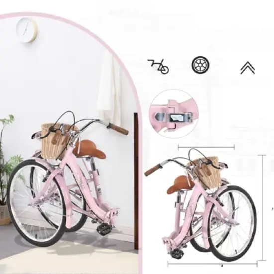 DSVIMOY 26 Inch Folding Lady Bike, Single Speed, Compact Design for Easy Storage and Commuting, Pink, 66.93"*25.2"*40.95" image {4}